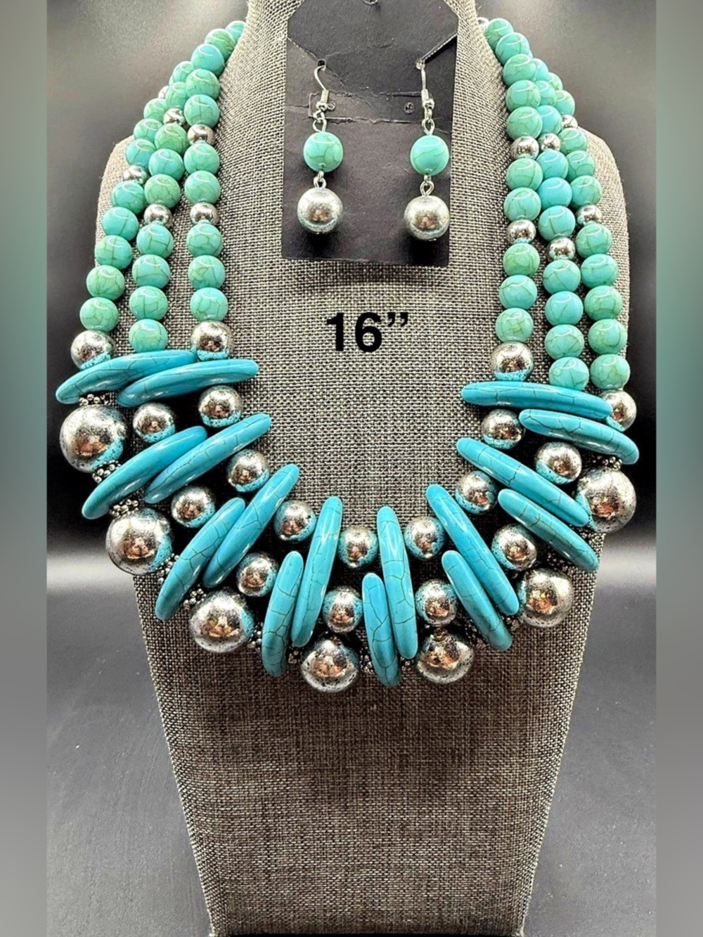 Turquoise & Silver Statement Necklace Set
